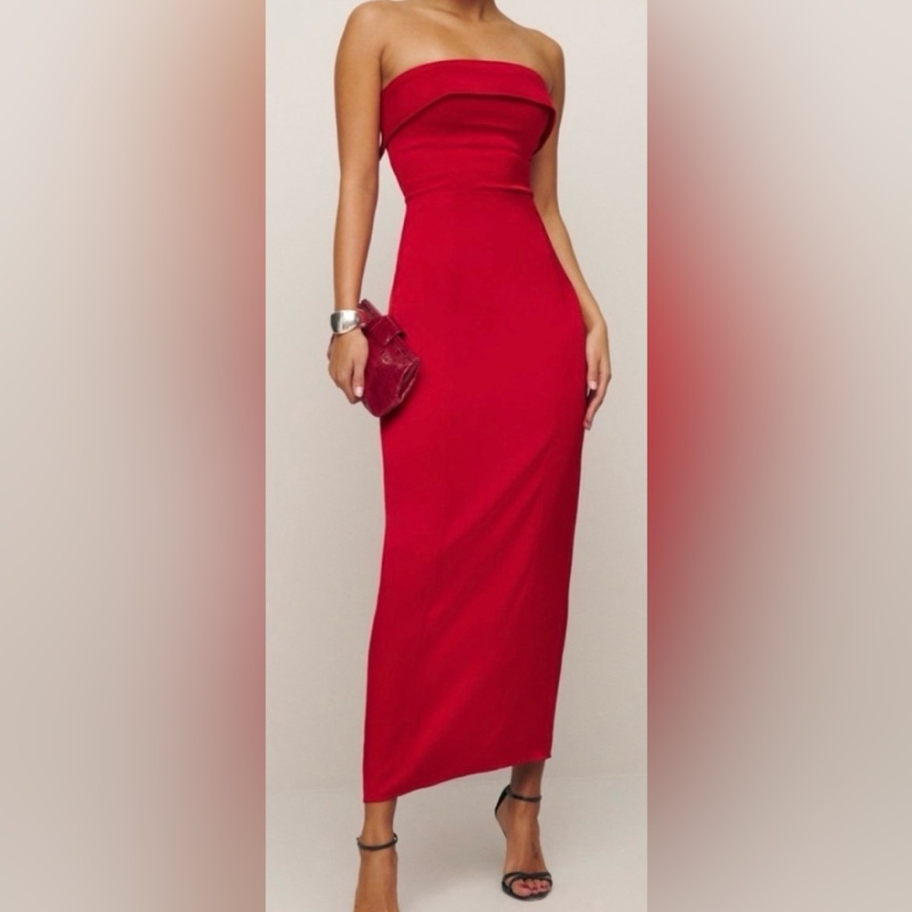 Reformation Johan Strapless Midi Dress Lipstick Red NWT Size 12 - Picture 5 of 9